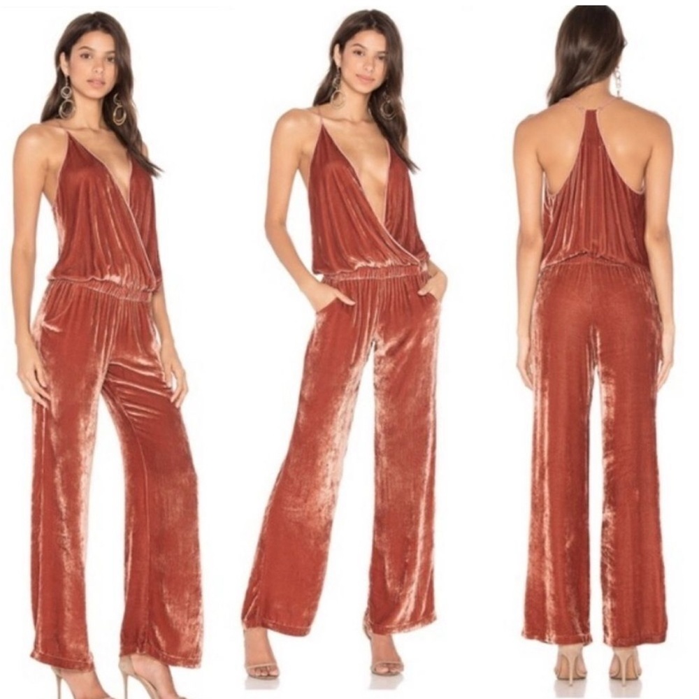 Young Fabulous And Broke Naomi stretch Velour Floral Tie Dye Jumpsuit Sz S